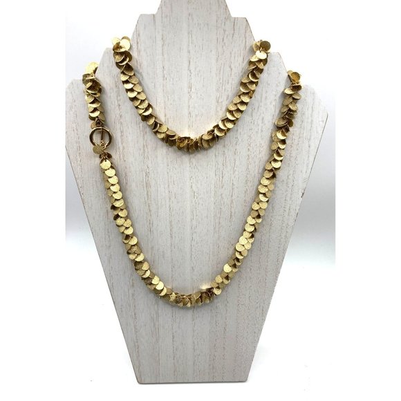 Nolan Miller Dazzling Coin Gold Tone Textured Long‎ Necklace toggle clasp 34" - Picture 1 of 7